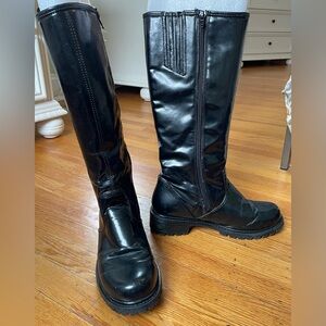 Khombu Patent Leather Black Women's Tall Shaft Boots w/ Faux Fur Lining